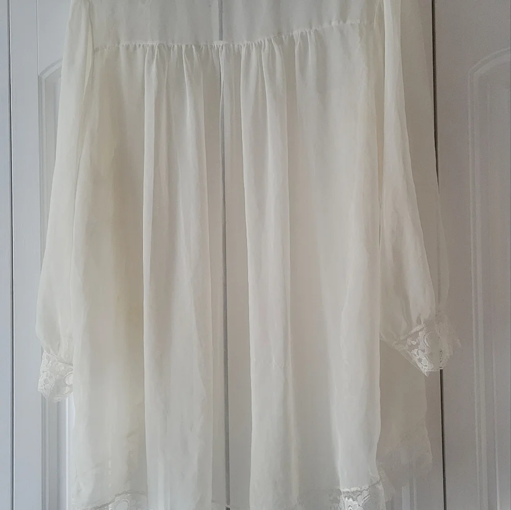 Vintage Frederick's of Hollywood lace sheer white robe negligee cover - Picture 10 of 13